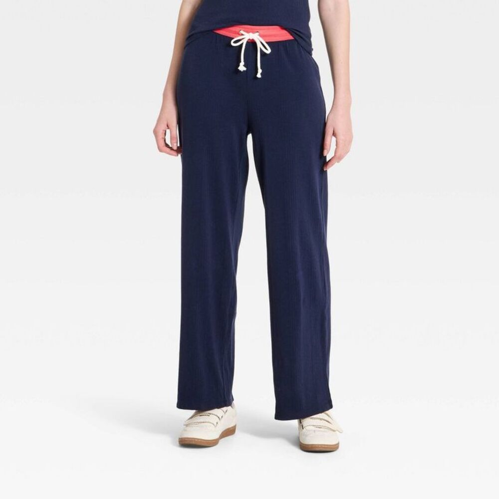 Women's Mid-Rise Rib Knit Full Pull-On Pants - Universal Thread Navy Blue XS